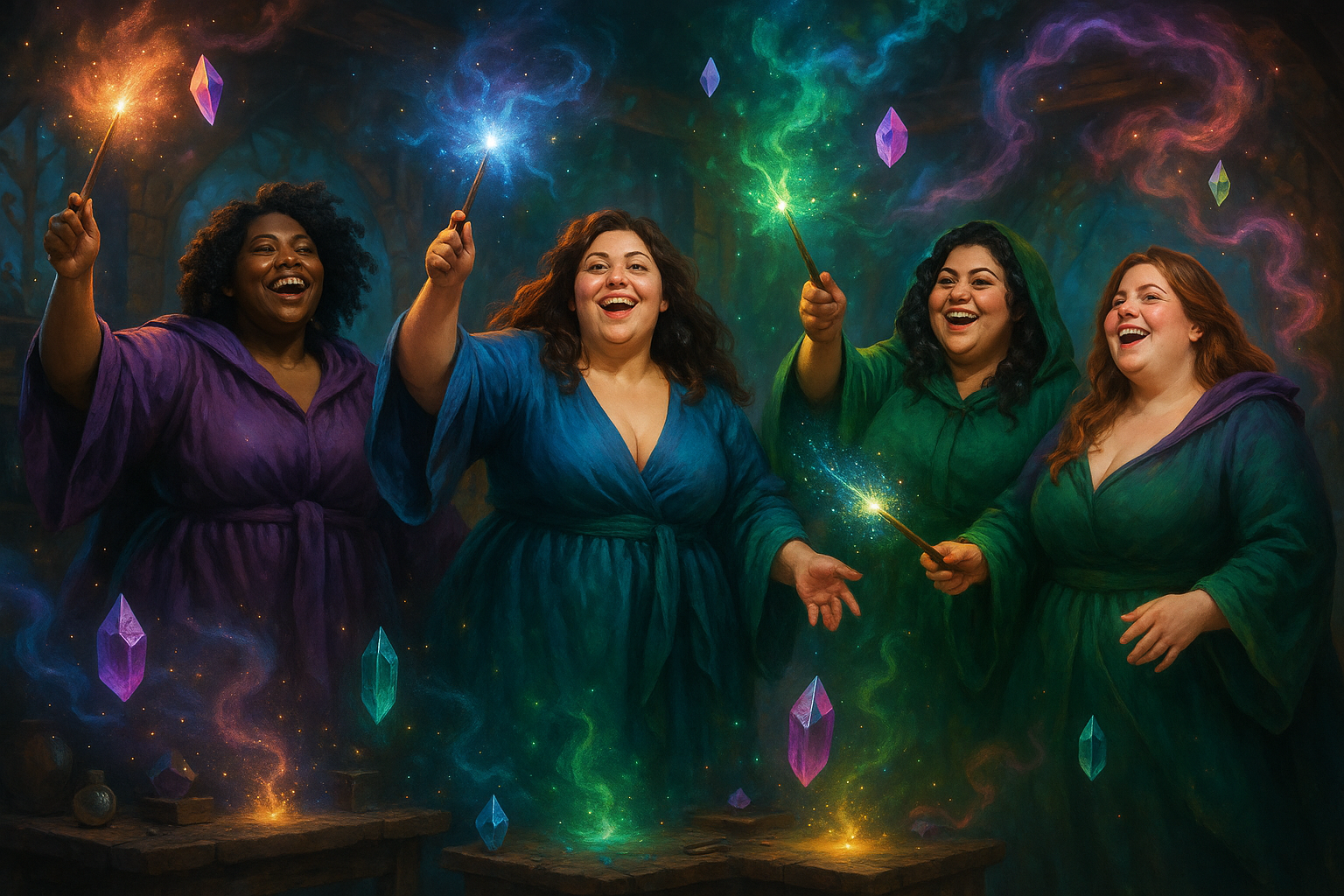 Plus size women performing magic